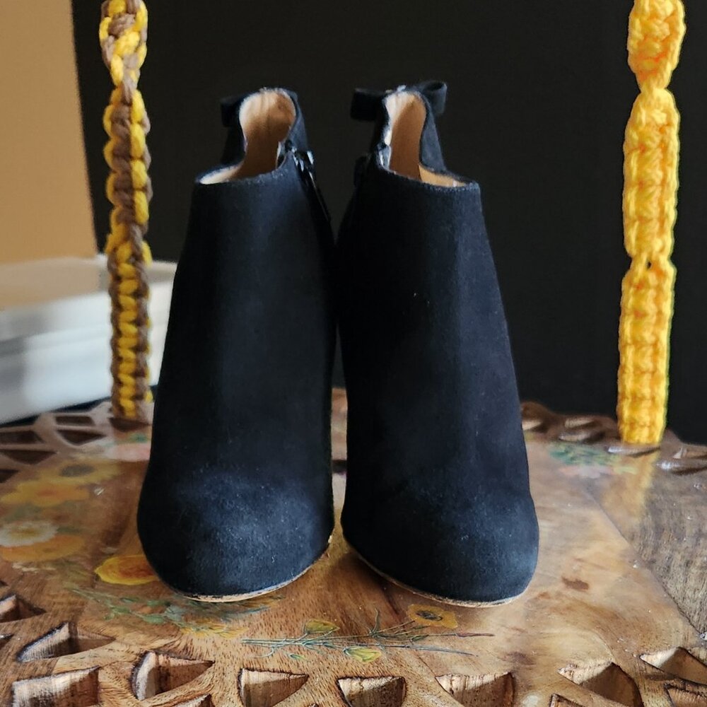 Kate Spade Suede Bootie in Black w/Side Zip and Gold Heel Accent - Picture 5 of 9